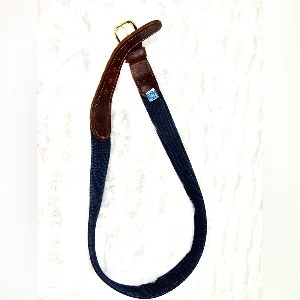 Preston Men’s Boating Oar Navy Blue Belt with Brown Leather And Gold Buckle 34”